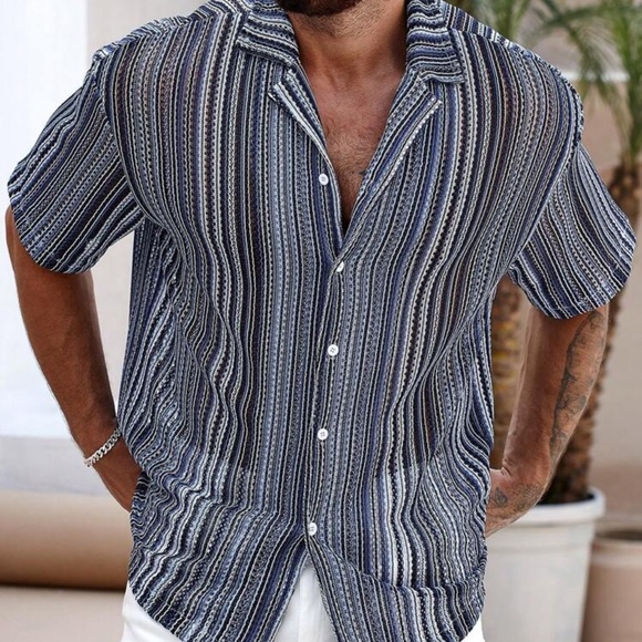 Manfinity Other - Hypemode Men's Vintage Striped Short Sleeve Casual Summer Shirt